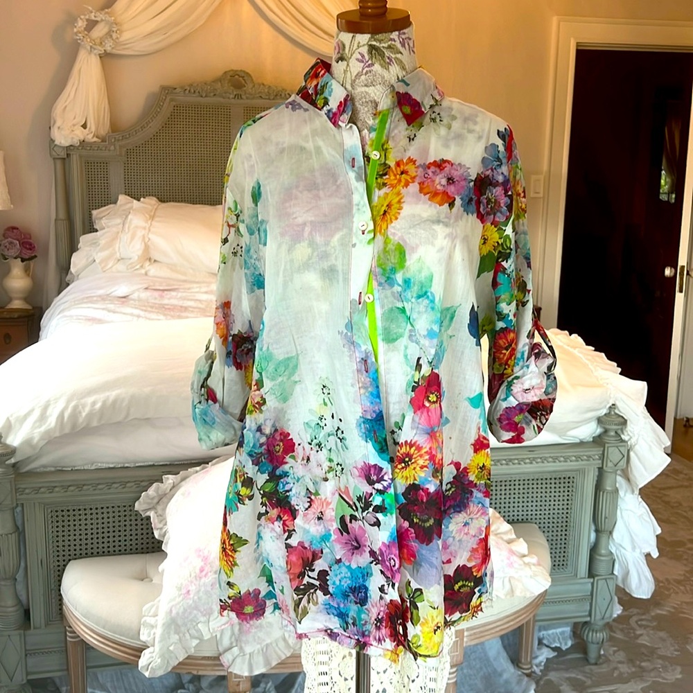 3 J Workshop Free People Johnny Was Large Floral Roses 100% cotton blouse